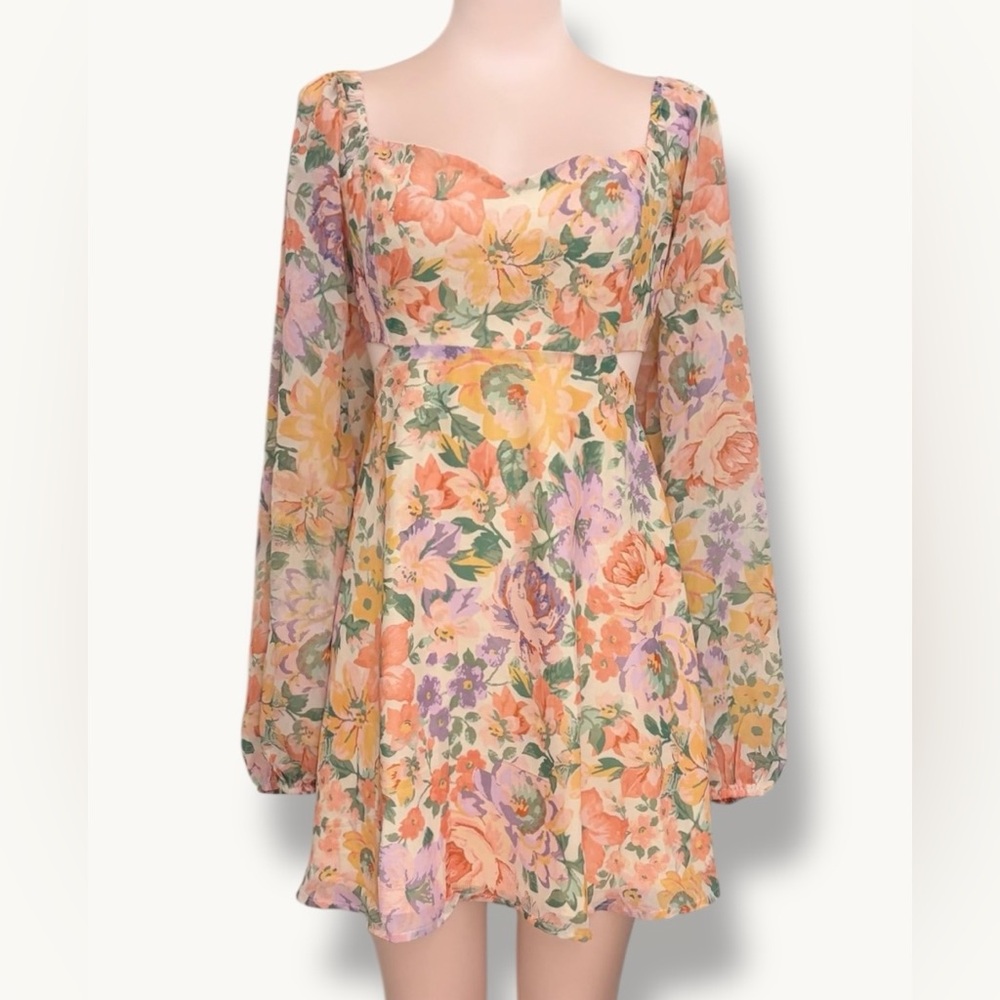 Showpo Floral Cutout Long Sleeve Mini Dress Size 10